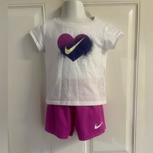 24M Nike magenta/purple/yellow Heart Logo Graphic T-shirt & athletic Shorts Set.